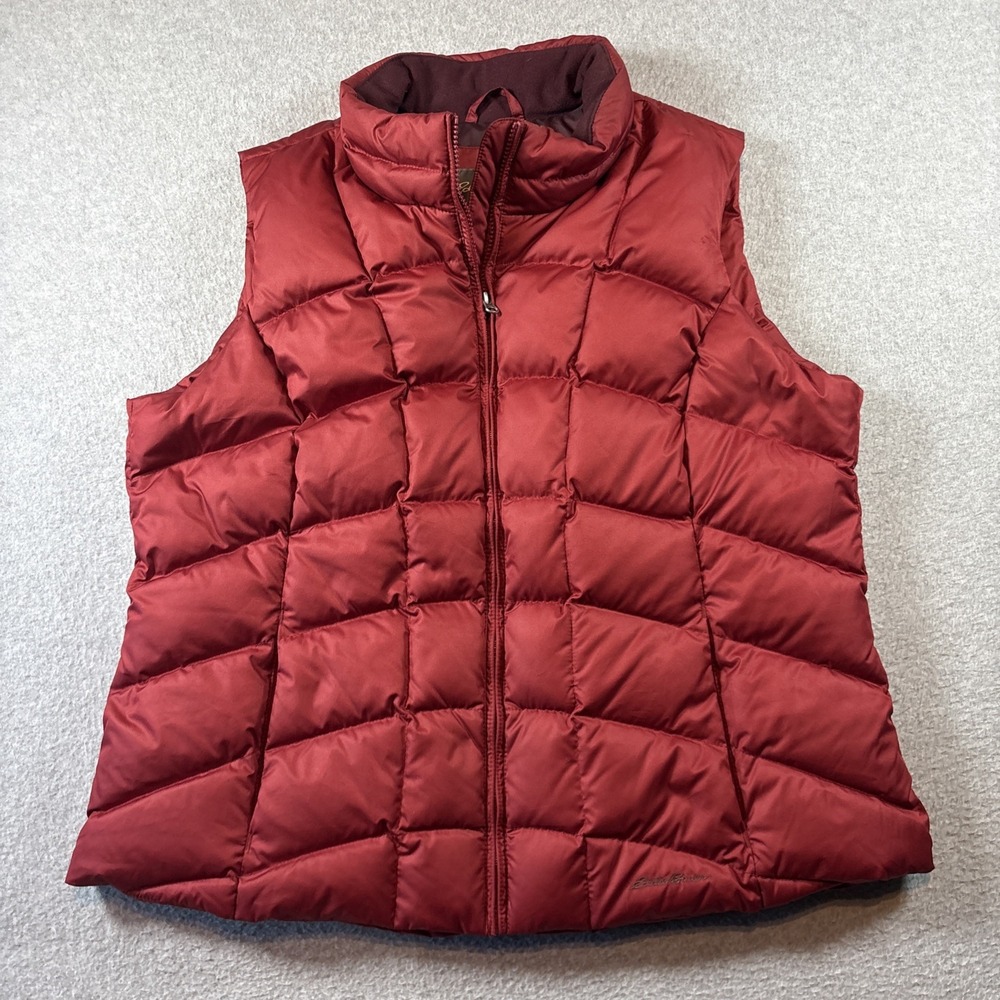 Eddie Bauer Maroon 650 Fill Down Puffer Vest Womens 2XL Full Zip Hiking Outdoor